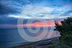 Gorgeous sea and sky colors in the dusk, Sithonia, Chalkidiki, Greece