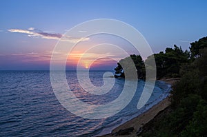 Gorgeous sea and sky colors in the dusk, Sithonia, Chalkidiki, Greece