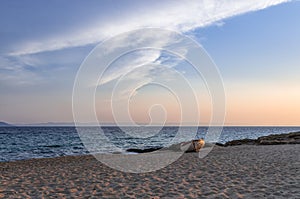 Gorgeous sea and sky colors in the dusk, Sithonia, Chalkidiki, Greece