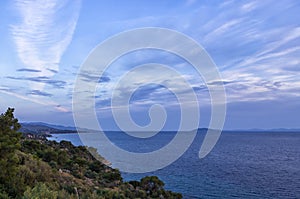 Gorgeous sea and sky colors in the dusk, Sithonia, Chalkidiki, Greece