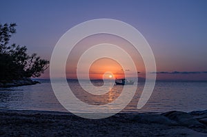 Gorgeous sea and sky colors in the dusk, Sithonia, Chalkidiki, Greece