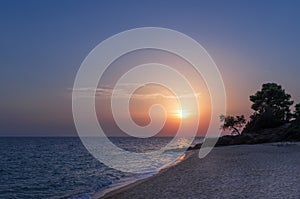 Gorgeous sea and sky colors in the dusk, Sithonia, Chalkidiki, Greece