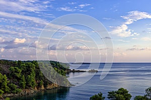 Gorgeous sea and sky colors in the dusk, Sithonia, Chalkidiki, Greece