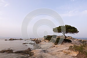 Gorgeous sea and sky colors in the dusk, Vourvourou, Chalkidiki, Greece