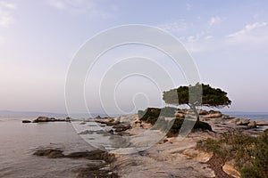 Gorgeous sea and sky colors in the dusk, Vourvourou, Chalkidiki, Greece