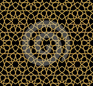 Gorgeous Seamless Arabic Pattern Design. Monochrome Gold Wallpaper or Background