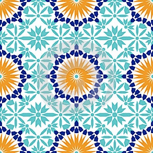 Gorgeous seamless pattern from blue Moroccan tiles, ornaments.