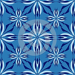 Gorgeous seamless pattern. Blue ornamental tiles