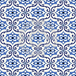 Gorgeous seamless pattern from colorful floral Moroccan, Portuguese tiles, Azulejo, ornaments