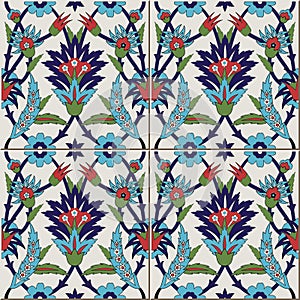 Gorgeous seamless pattern from colorful floral Moroccan, Portuguese tiles, Azulejo, ornaments. photo