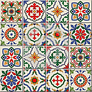 Gorgeous seamless pattern . Moroccan, Portuguese tiles, Azulejo, ornaments. photo