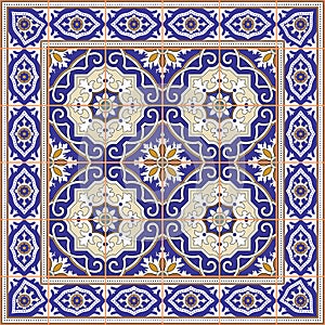 Gorgeous seamless pattern from tiles and border. Moroccan, Portuguese, Azulejo ornaments. photo