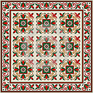 Gorgeous seamless pattern from tiles and border. Moroccan, Portuguese, Azulejo ornaments. photo