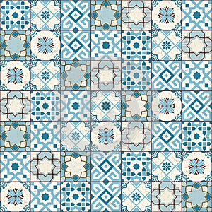 Gorgeous seamless pattern white blue Moroccan, Portuguese tiles, Azulejo, ornaments. Can be used for wallpaper, pattern