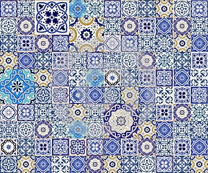 Gorgeous seamless pattern white colorful Moroccan, Portuguese tiles, Azulejo, ornaments. Can be used for wallpaper