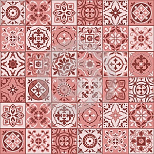 Gorgeous seamless pattern white marsala color Moroccan, Portuguese tiles, Azulejo, ornaments.