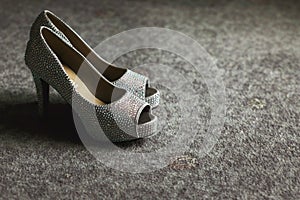 Gorgeous stylish elegant grey wedding shoes wth metal fragments