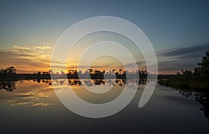 Gorgeous sunset on a bog lake