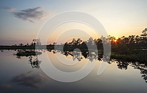 gorgeous sunset on a bog lake