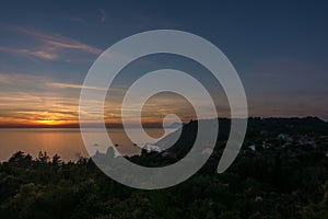 Gorgeous sunset to the sea from the western part of Greece, the Mathraki island