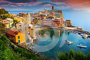 Gorgeous Vernazza village with colorful houses, Cinque Terre, Italy, Europe