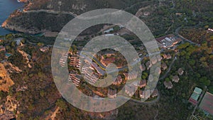 Gorgeous view of the buildings on top of a cliff in Tossa de Mar, vacation, 4k