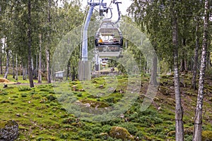 Gorgeous view of cable car way in zoo Sweden. Europe. Beautiful nature landscape background.