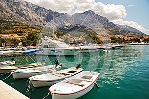 Gorgeous view of marina in dalmatian Baska Voda, Croatia