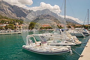 Gorgeous view of marina in dalmatian Baska Voda, Croatia