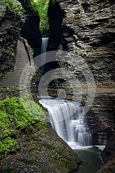 Gorgeous Waterfall Cascades Through Watkins Glen State Park, New York, United States of America