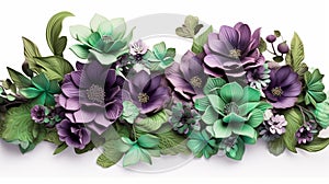 Gorgeous wedding frame with intricate green and purple flower ornamentation