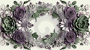 Gorgeous wedding frame with intricate green and purple flower ornamentation