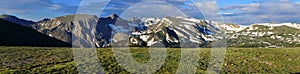 Gorgeous wide panoramic view of the rocky mountains national park high alpine scenery, Colorado photo