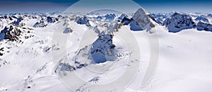 Gorgeous winter mountain landscape with the famous Piz Buin and a glacier in the Swiss Alps