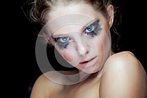 Gorgeous woman with black crying make up