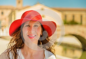 Gorgeous woman in lagoon village