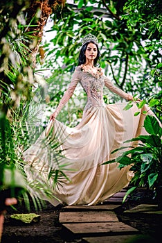 Gorgeous young woman in long evening dress