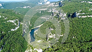 The gorges of the Ardeche in France aerial view