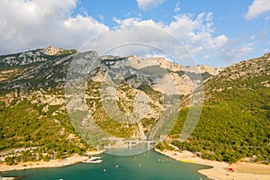 The Gorges du Verdon and the Lac de Sainte Croix in the middle of the forest in Europe, France, Provence Alpes Cote dAzur, the Var