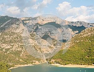 The Gorges du Verdon and the Lac de Sainte Croix in the middle of the forest in Europe, France, Provence Alpes Cote dAzur, the Var