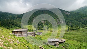 Gorgit highland with old houses and green valley in Blacksea region, Artvin, Turkey