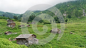 Gorgit highland with old houses and green valley in Blacksea region, Artvin, Turkey