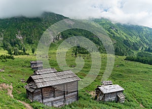 Gorgit highland with old houses and green valley in Blacksea region, Artvin, Turkey