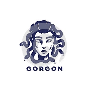 Gorgon or medusa logo design, woman with snakes