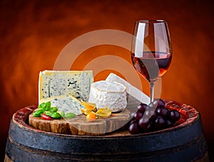 Gorgonzola, Camembert, Brie Cheese and Rose Wine