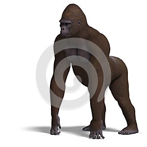 Gorilla on all fours. 3D rendering with clipping photo