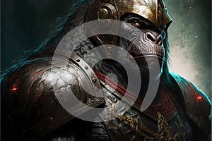 Gorilla animal portrait dressed as a warrior fighter or combatant soldier concept. Ai generated