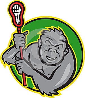 Gorilla Ape With Lacrosse Stick Cartoon