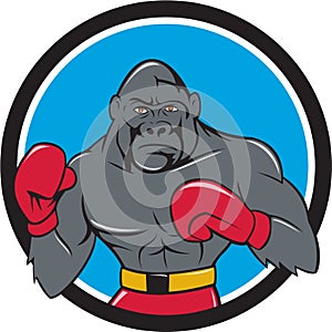 Gorilla Boxer Boxing Stance Circle Cartoon
