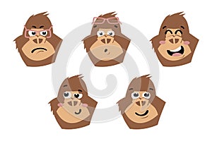Gorilla cute. Monkey faces, emoticons.